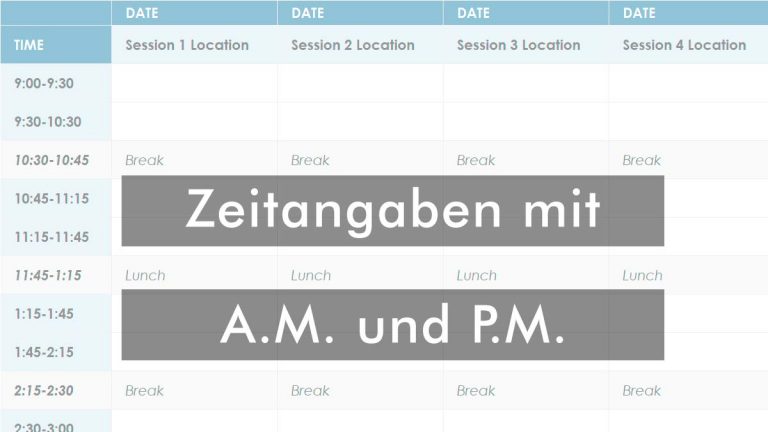 Amerikanische Uhrzeitangaben im 12 Stunden Format mit a.m. und p.m.